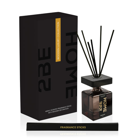 2BEHOME® Geurstokjes - Sandalwood - 200 ML - Wooden Luxury Collection - Luxe Fragrance sticks - Huisparfum - Luchtverfrisser - Geurverspreider - Zwart