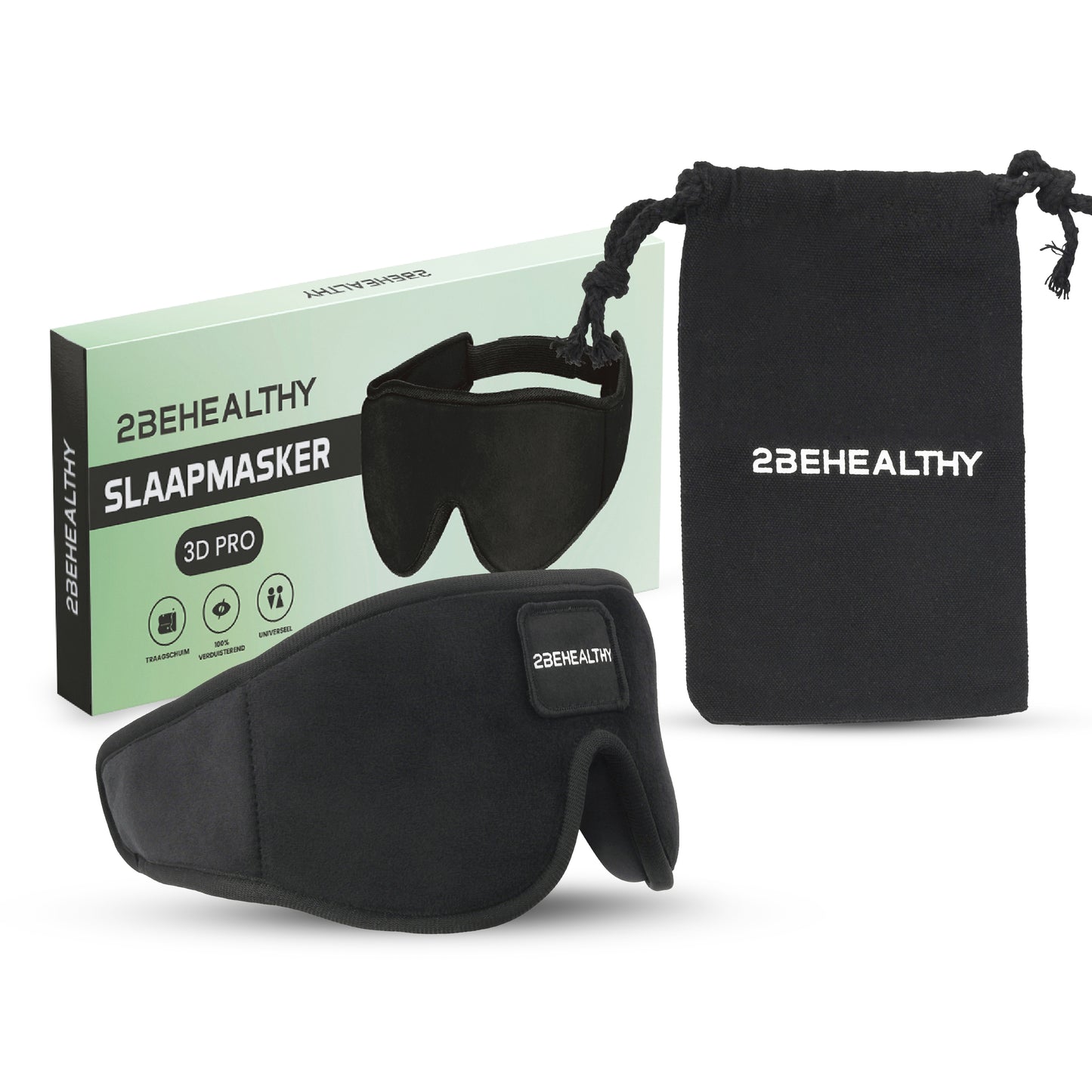 2BEHEALTHY® 3D Slaapmasker vrouwen & mannen - Inc. luxe Opbergzakje - 100% Verduisterend - Oogmasker