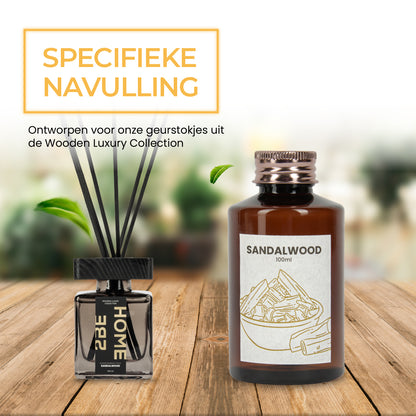 2BEHOME® Geurstokjes Navulling - Sandalwood - 100 ml - Wooden Luxury Collection - Geurverspreider - Huisparfum - Luchtverfrisser