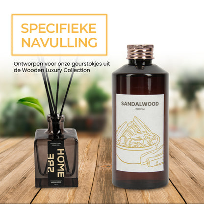 2BEHOME® Geurstokjes Navulling 'Sandalwood' - 200ml - Wooden Luxury Collection - Geurverspreider - Huisparfum - Luchtverfrisser