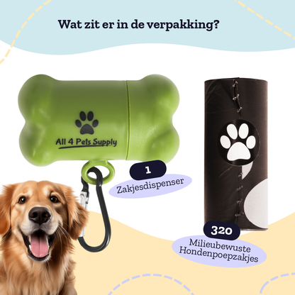 All 4 Pets Supply® Hondenpoepzakjes houder inclusief Hondenpoepzakjes - Dispenser - 320 stuks - Lavendel geur - 100% Biologisch Afbreekbaar - Poepzakjeshouder Hond - Bruin