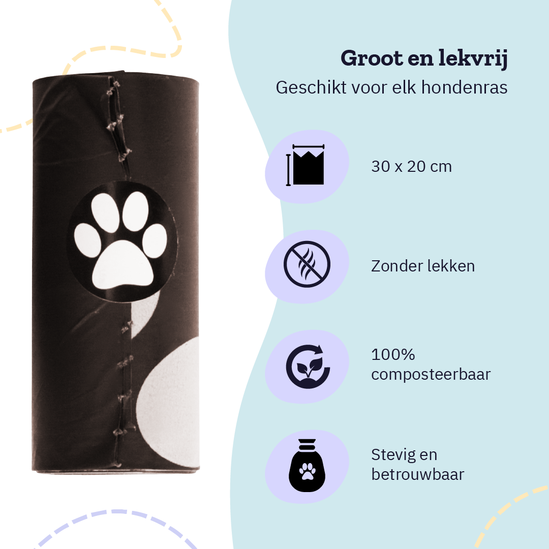 All 4 Pets Supply® Hondenpoepzakjes houder inclusief Hondenpoepzakjes - Dispenser - 320 stuks - Lavendel geur - 100% Biologisch Afbreekbaar - Poepzakjeshouder Hond - Bruin