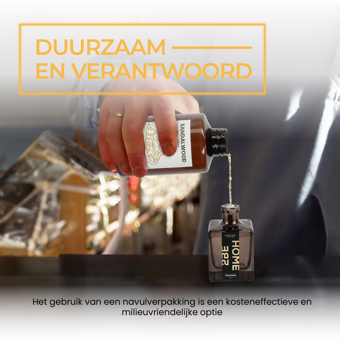 2BEHOME® Geurstokjes Navulling - Sandalwood - 100 ml - Wooden Luxury Collection - Geurverspreider - Huisparfum - Luchtverfrisser