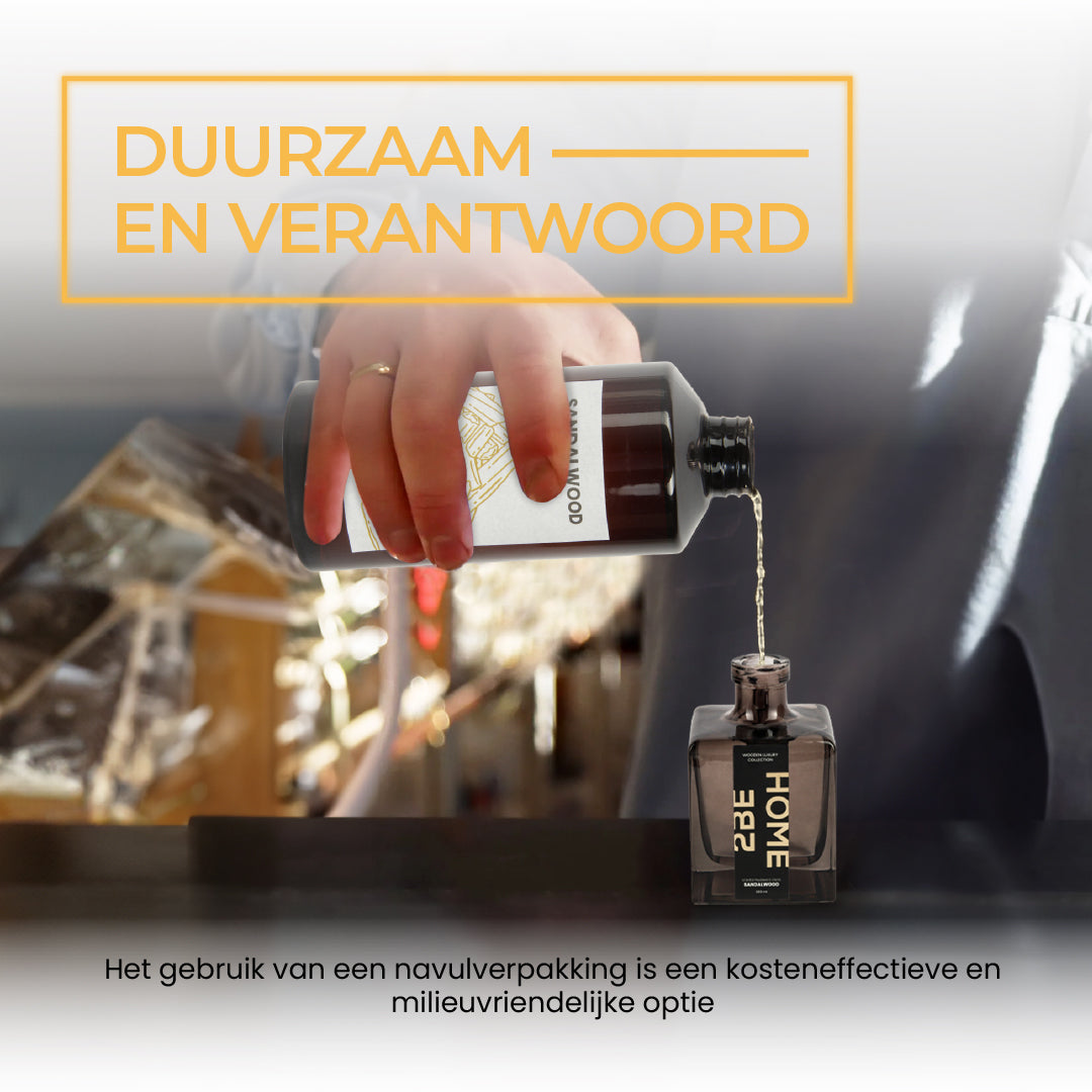 2BEHOME® Geurstokjes Navulling 'Sandalwood' - 200ml - Wooden Luxury Collection - Geurverspreider - Huisparfum - Luchtverfrisser