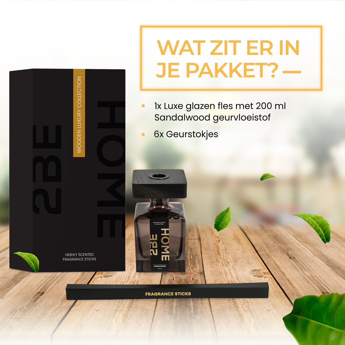 2BEHOME® Geurstokjes - Sandalwood - 200 ML - Wooden Luxury Collection - Luxe Fragrance sticks - Huisparfum - Luchtverfrisser - Geurverspreider - Zwart