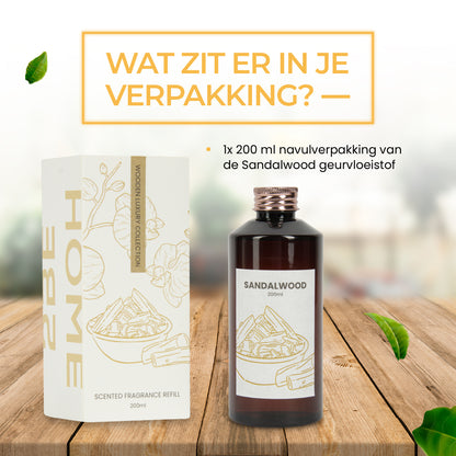 2BEHOME® Geurstokjes Navulling 'Sandalwood' - 200ml - Wooden Luxury Collection - Geurverspreider - Huisparfum - Luchtverfrisser