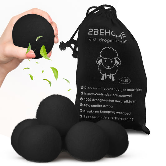 2BEHOME® 6XL Drogerballen Voor Wasdrogers - Wasdrogerballen - Zwart