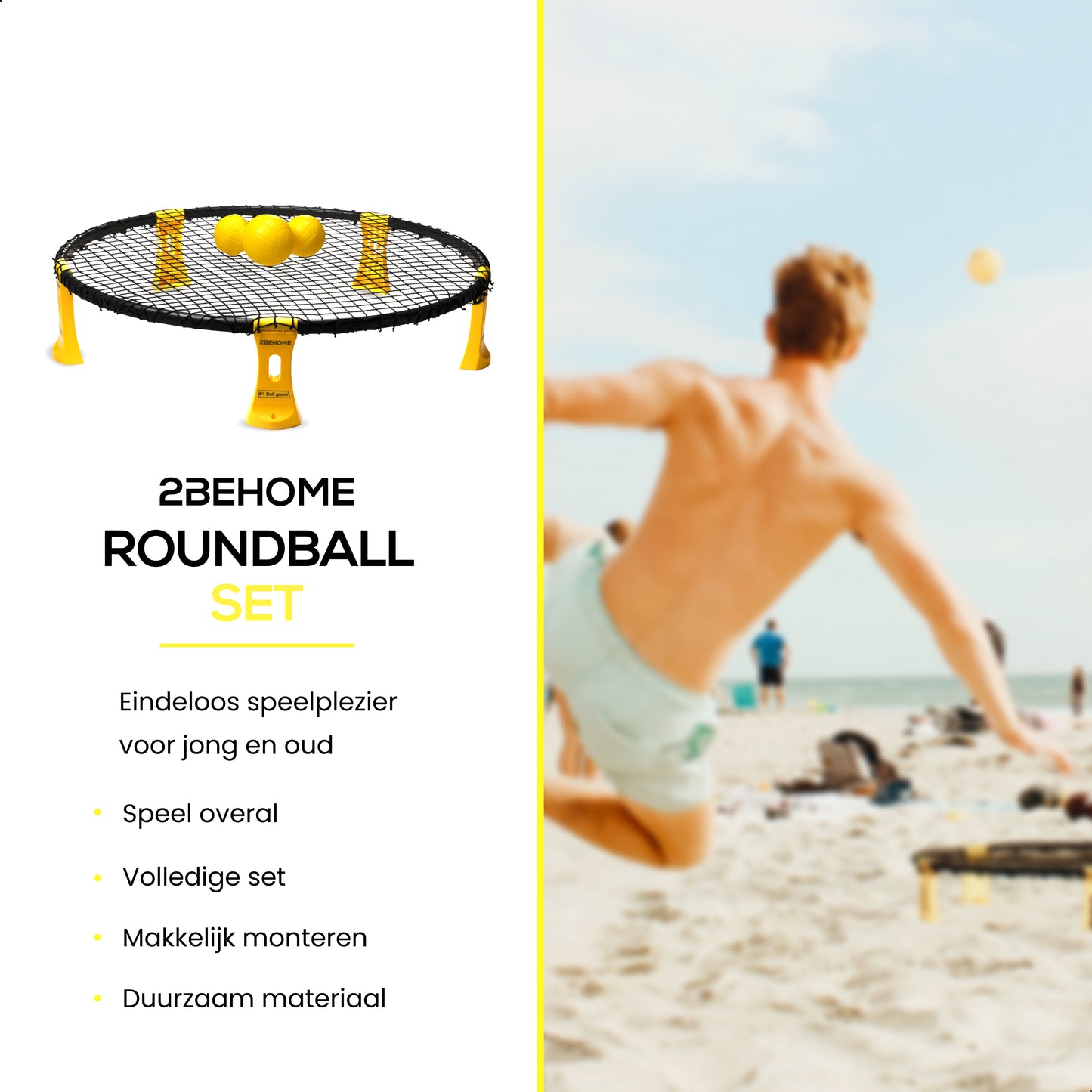 2BEHOME® Roundnet set - Ook voor Spikeball & Roundball - Geel