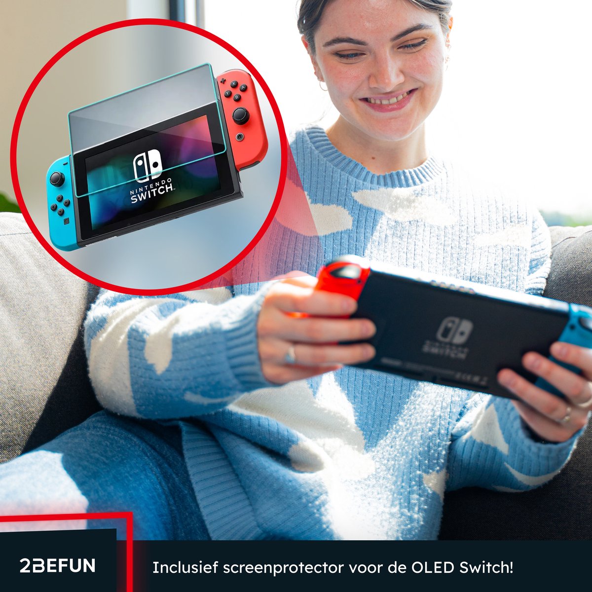 2BEFUN® Nintendo Switch OLED Case incl. Screenprotector - Ook voor Nintendo switch accessoires